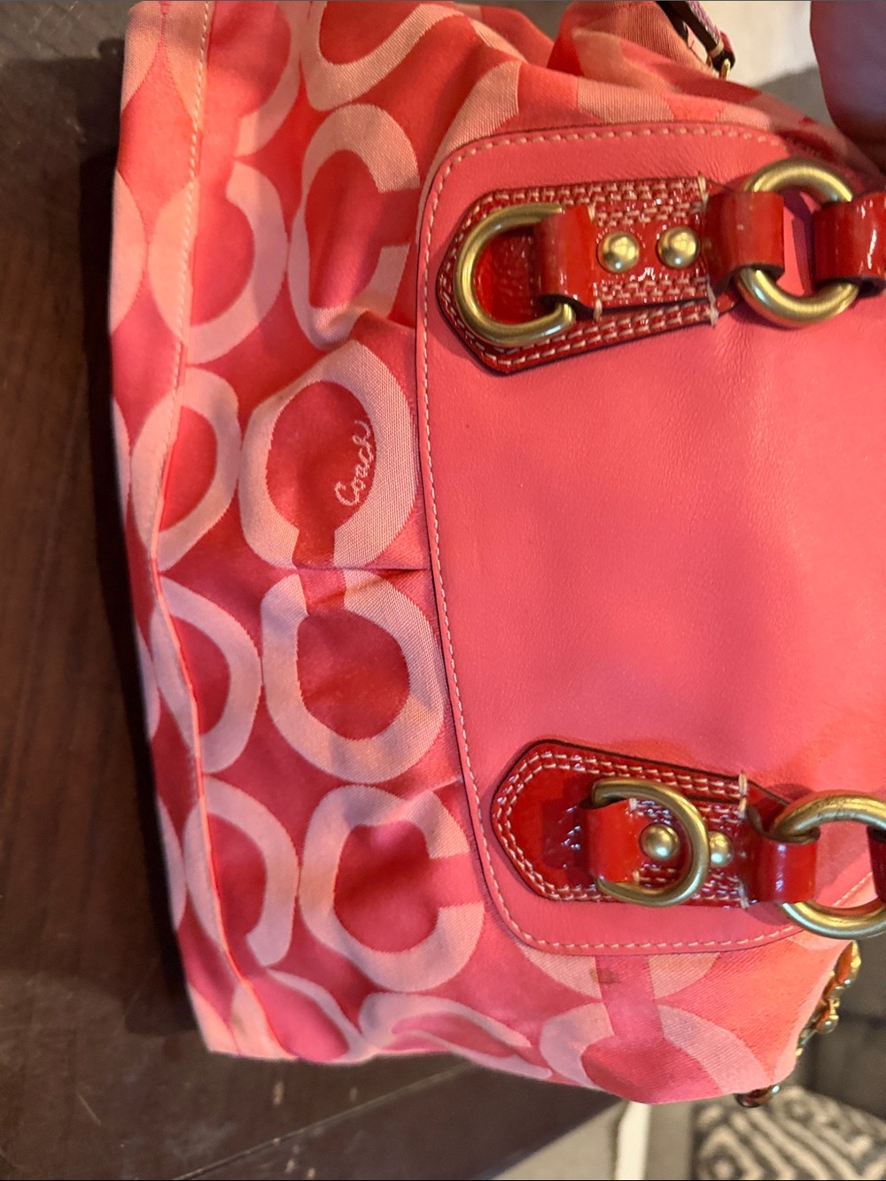 Coach Coral Pink Signature Shoulder Bag with Gold Hardware - Picture 3 of 4